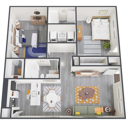 a 3d rendering of our 1 bedroom apartment at princeton court apartments in dallas